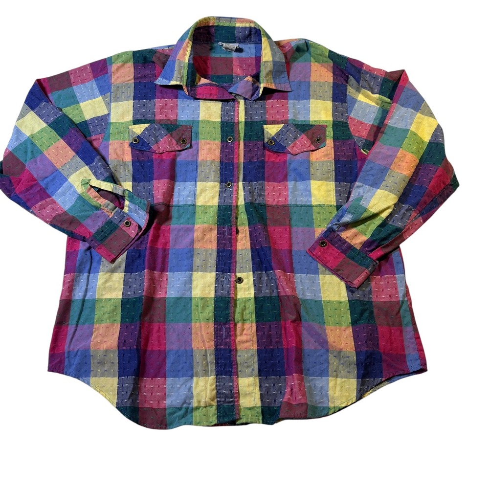 Koret City Blues Multicolor Plaid Long Sleeve Shirt Medium Patchwork Cotton - Picture 4 of 11